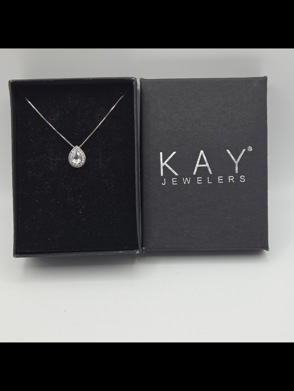 Kay Jewelers Pear White Sapphire Necklace 925 Sterling Silver Halo 18"